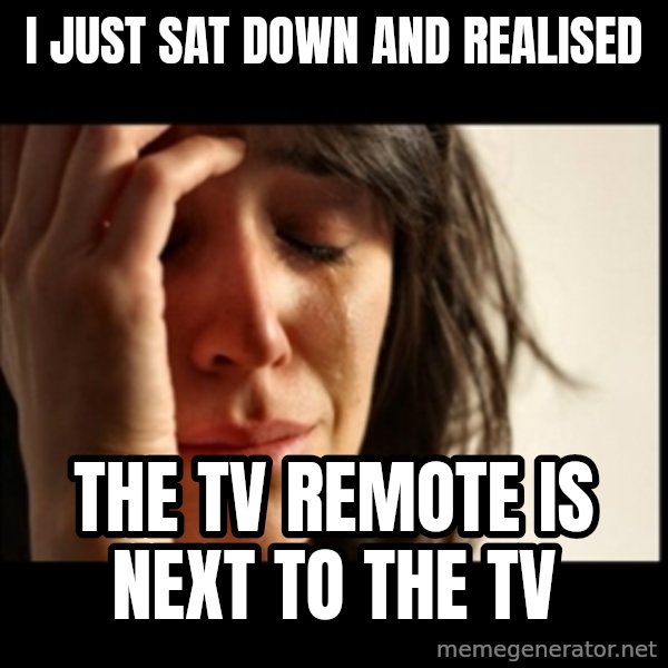 First World Problems meme: I just sat down and  realised / the tv remote is next to the tv