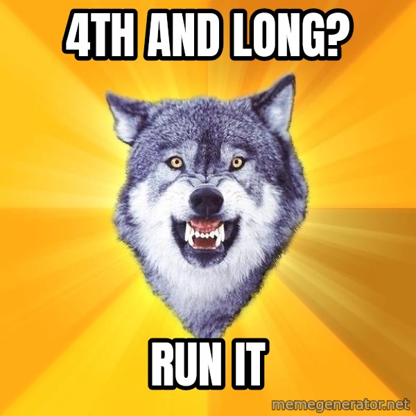 Courage Wolf meme: 4th and Long? / Run it