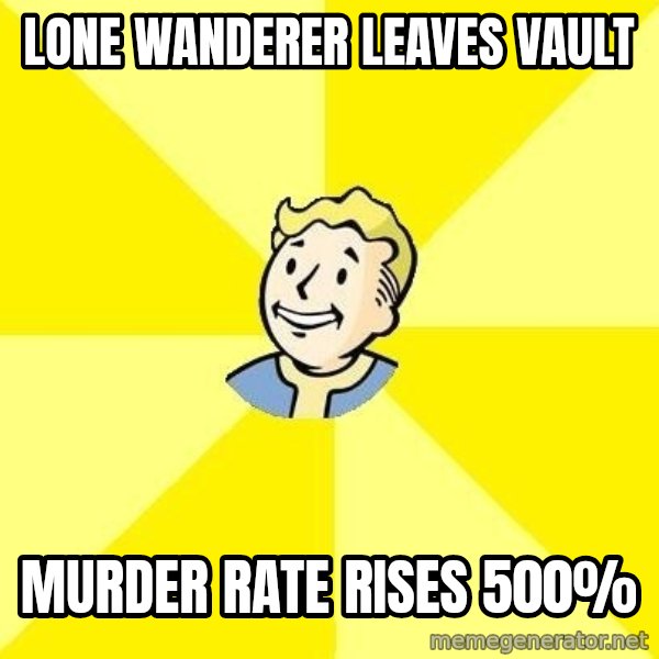 Fallout 3 meme: Lone wanderer leaves vault / murder rate rises 500%