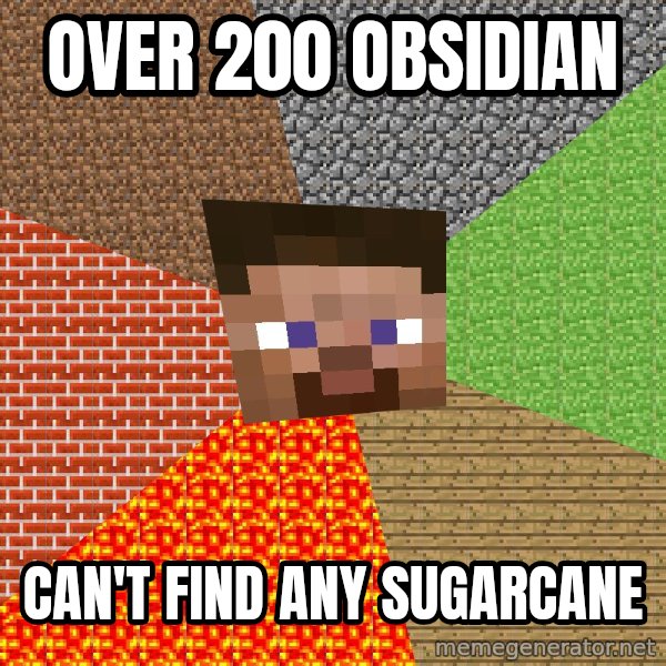 Minecraft Guy meme: over 200 obsidian / can't find any sugarcane