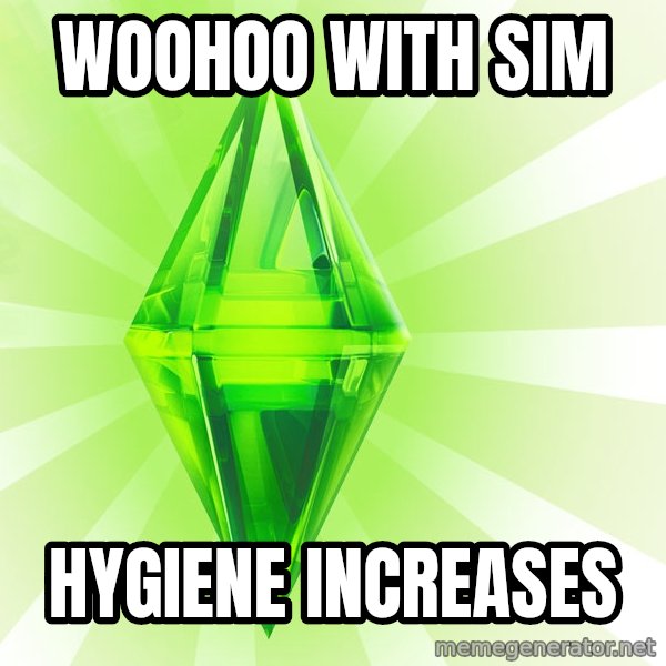 Sims meme: Woohoo with sim / Hygiene increases