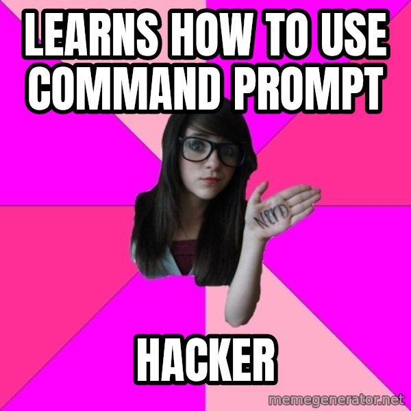 Idiot Nerd Girl meme: learns how to use command prompt / hacker