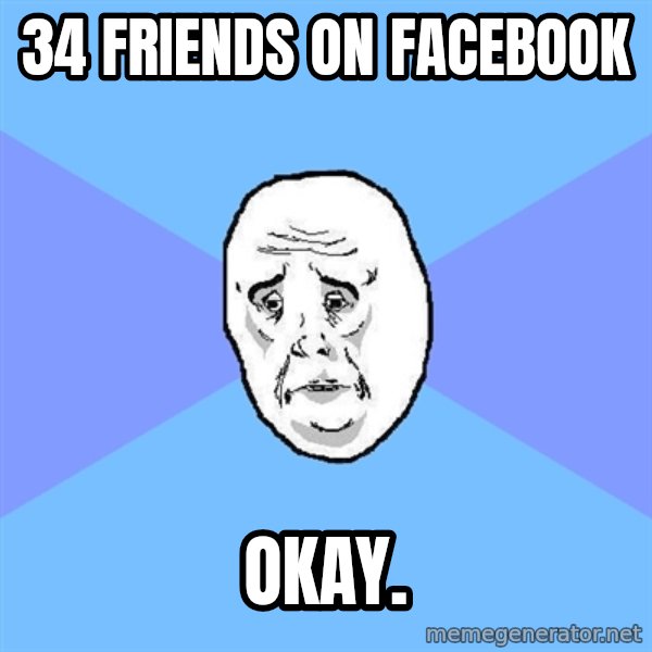 Okay Guy meme: 34 FRIENDS ON FACEBOOK / Okay.