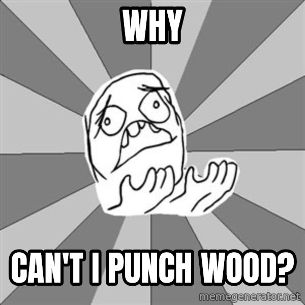 Whyyy??? meme: Why / Can't i punch wood?