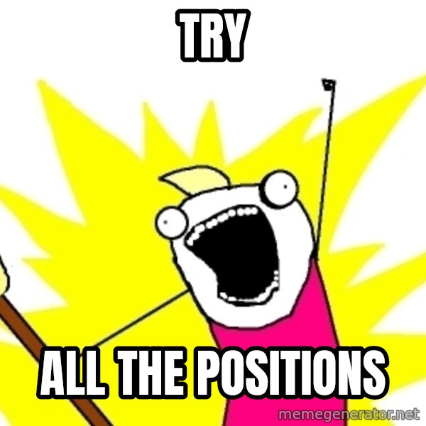 X ALL THE THINGS meme: TRY / ALL the positions