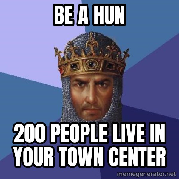 Age Of Empires meme: be a hun / 200 people live in your town center