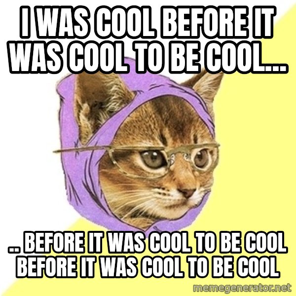 Hipster Kitty meme: I was cool before it was cool to be cool... / .. before it was cool to be cool before it was cool to be cool