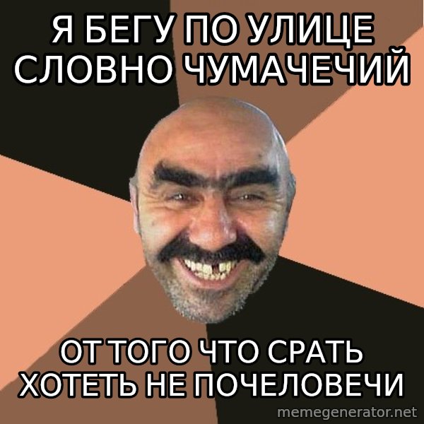 Provincial Man meme: я бегу по улице словно чумачечий / от того что срать хотеть не почеловечи