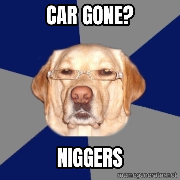 Racist Dawg meme: car gone? / niggers