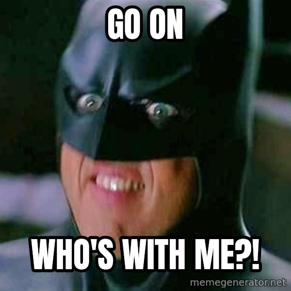 Goddamn Batman meme: GO ON / who's with me?!