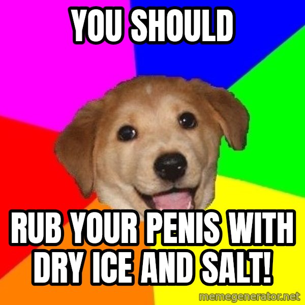 Advice Dog meme: You should / rub your penis with dry ice and salt!