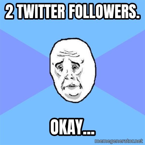 Okay Guy meme: 2 Twitter followers. / okay...