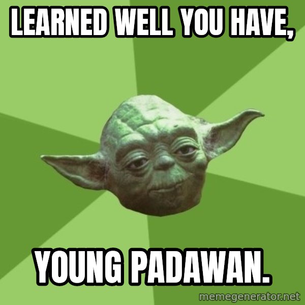 Advice Yoda Gives meme: learned well you have, / young padawan.