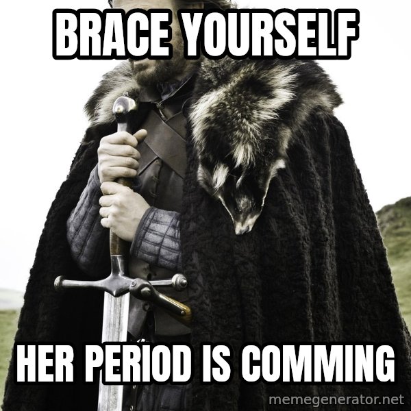 Sean Bean Game Of Thrones meme: BrACE YOURSELF / HER PERIOD IS COMMING