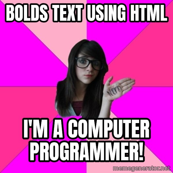 Idiot Nerd Girl meme: bolds text using html / I'm a computer programmer!