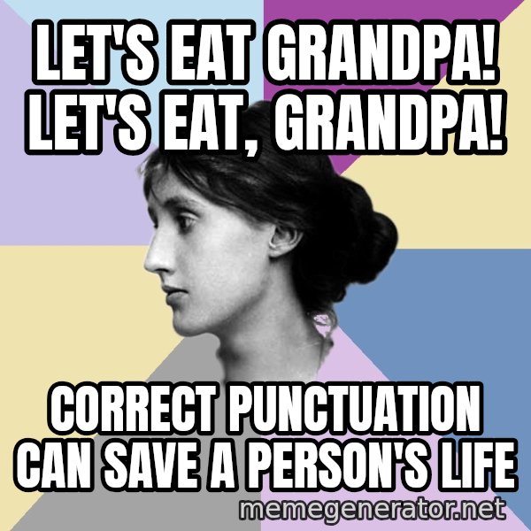 Maiden Philologist meme: let's eat grandpa!  let's eat, grandpa! / correct punctuation can save a person's life