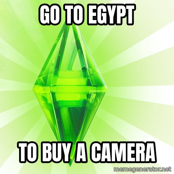 Sims meme: go to egypt / to buy a camera