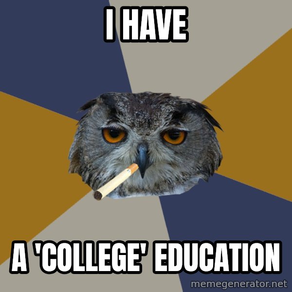Art Student Owl meme: I have / A 'College' education