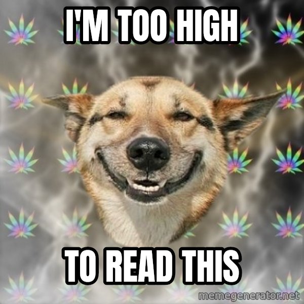 Stoner Dog meme: I'm too high / to read this