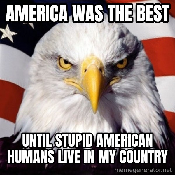 American Pride Eagle meme: america was the best / until stupid american humans live in my country