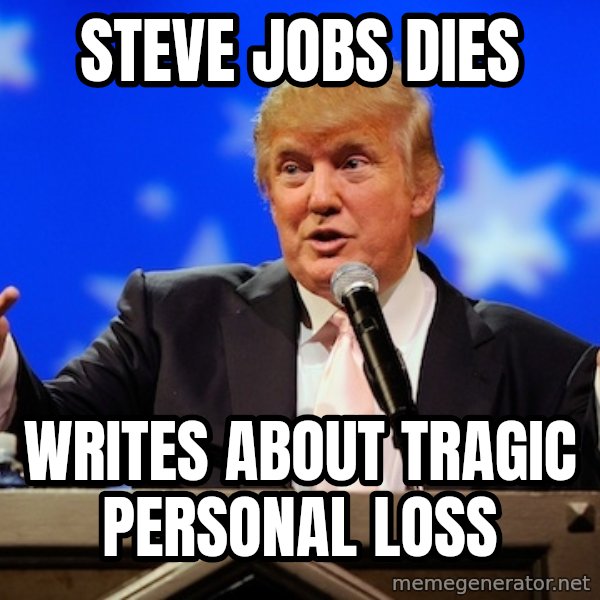 Annoying Facebook Girl meme: STEVE JOBS DIES / WRITES about tragic personal loss