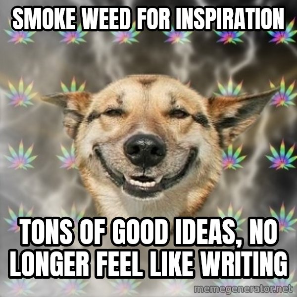 Stoner Dog meme: Smoke weed for inspiration / Tons of good ideas, no longer feel like writing
