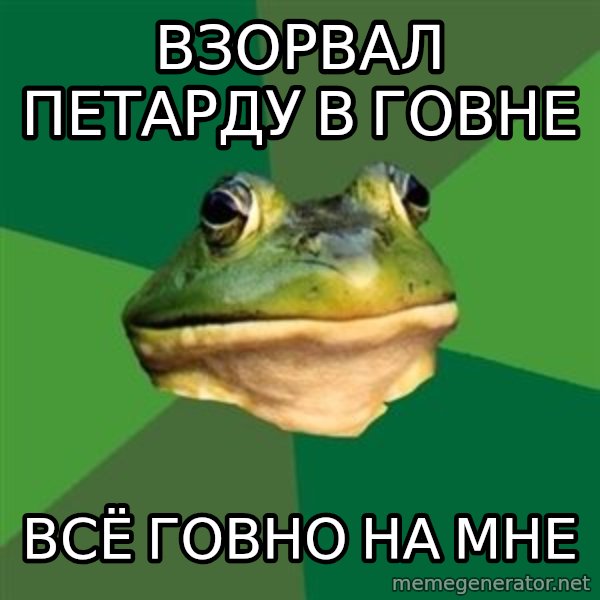 Foul Bachelor Frog meme: взорвал петарду в говне / всё говно на мне