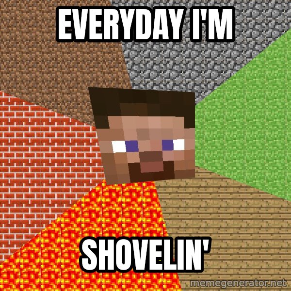 Minecraft Guy meme: EVERYDAY I'M / SHOVELIN'