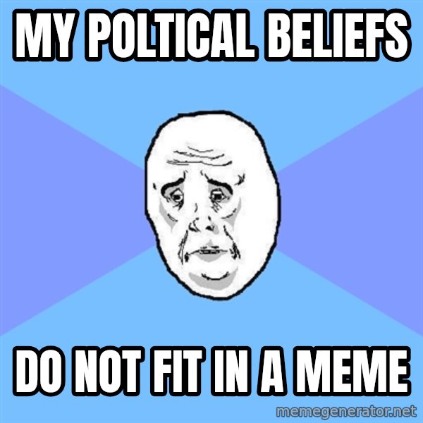 Okay Guy meme: My poltical beliefs / do not fit in a meme