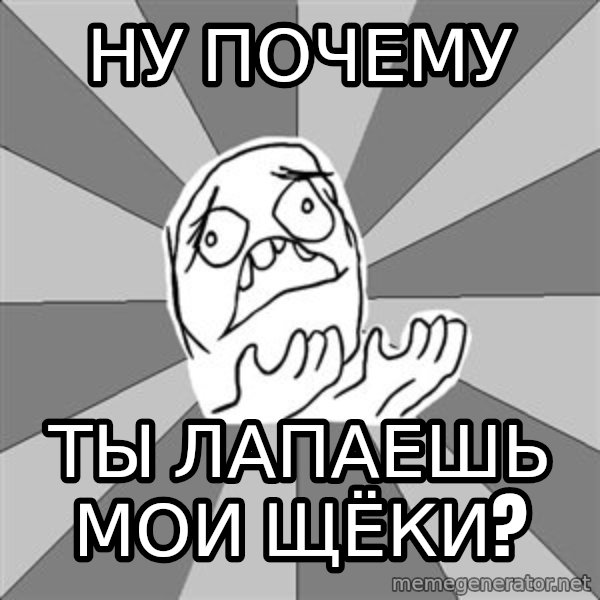 Whyyy??? meme: НУ ПОЧЕМУ / ТЫ ЛАПАЕШЬ МОИ ЩЁКИ?