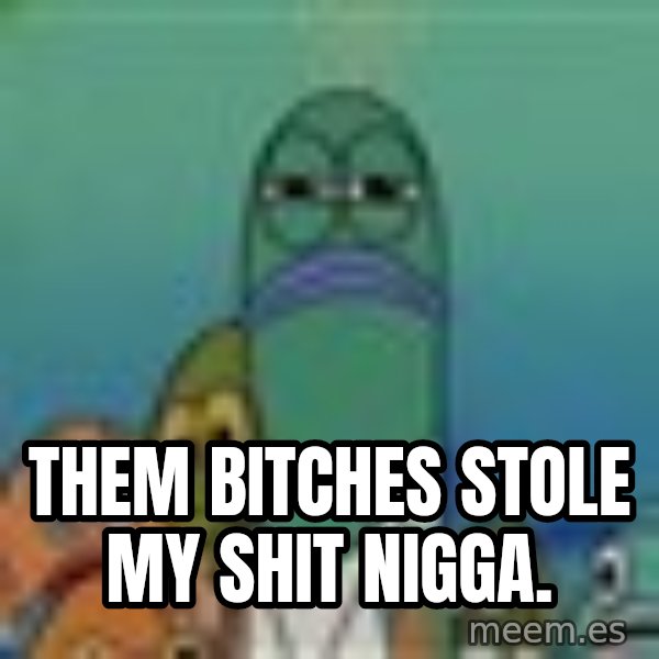 suspicious spongebob lifegaurd meme: them bitches stole my shit nigga.
