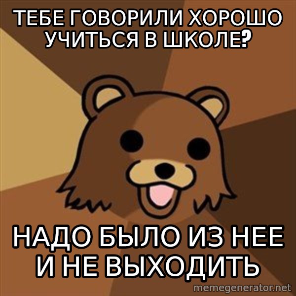Pedobear meme: тебе говорили хорошо учиться в школе? / надо было из нее и не выходить