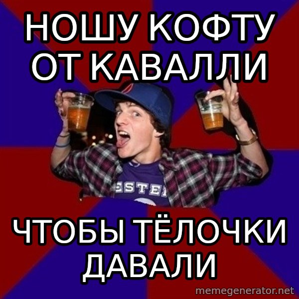 Sunny Student meme: ношу кофту   от кавалли / чтобы тёлочки  давали