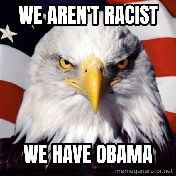 American Pride Eagle meme: We aren't racist / we have obama