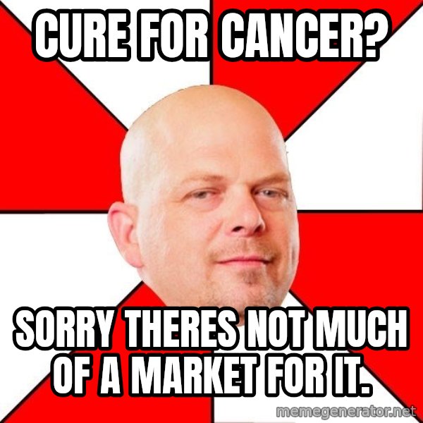 Pawn Stars meme: cure for cancer? / sorry theres not much of a market for IT.