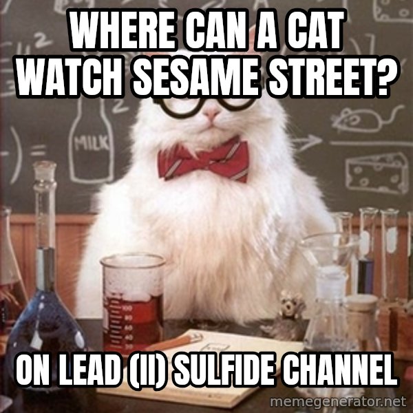 Science Cat meme: Where can a Cat watch Sesame Street? / On Lead (II) SulFide Channel