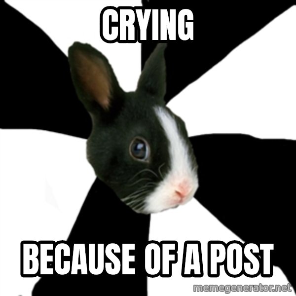 Roleplaying Rabbit meme: CRYING / BECAUSE OF A POST