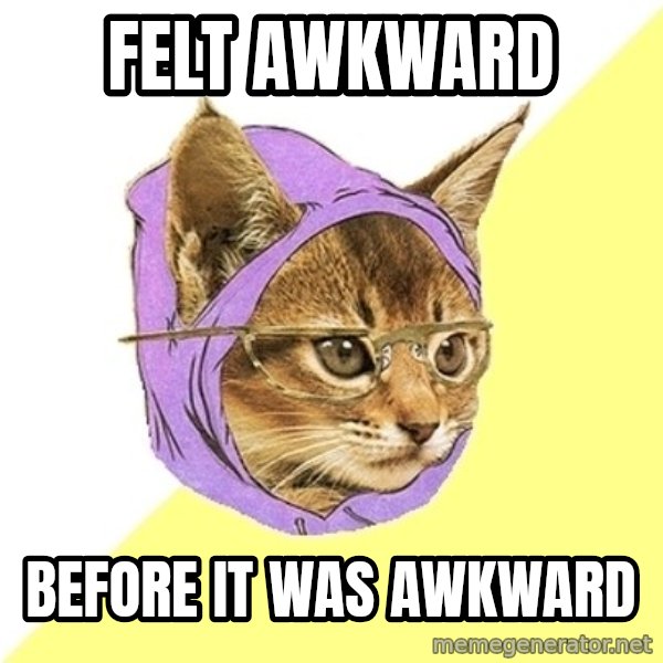 Hipster Kitty meme: felt awkward / before it was awkward