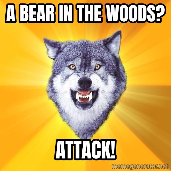 Courage Wolf meme: A bear in the woods? / ATTACK!