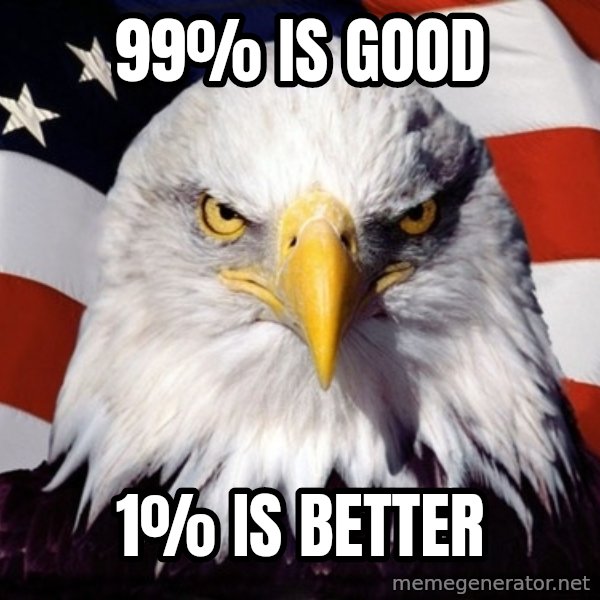 American Pride Eagle meme: 99% is good / 1% is better