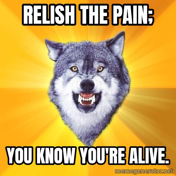 Courage Wolf meme: Relish the pain; / You know you're alive.