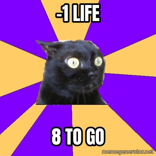 Anxiety Cat meme: -1 LIFE / 8 TO GO