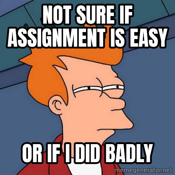 Futurama Fry meme: Not sure if assignment is easy / or if i Did badly