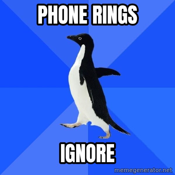 Socially Awkward Penguin meme: phone rings / ignore