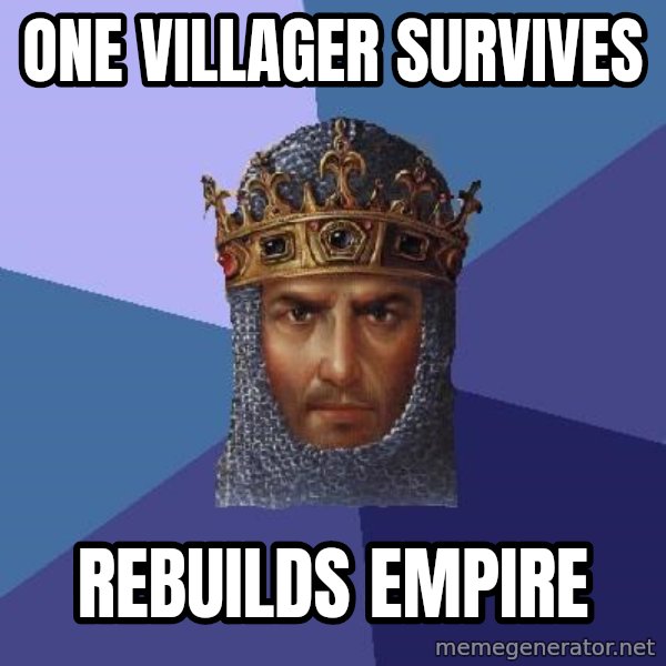 Age Of Empires meme: one villager survives / rebuilds empire