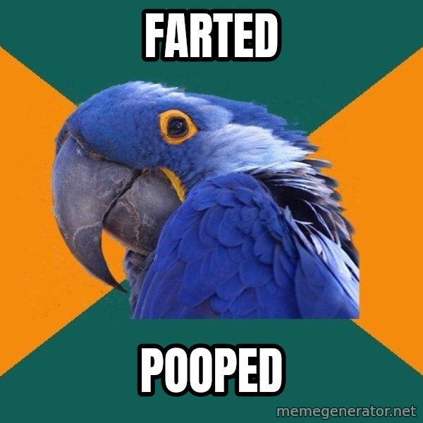 Paranoid Parrot meme: Farted / Pooped