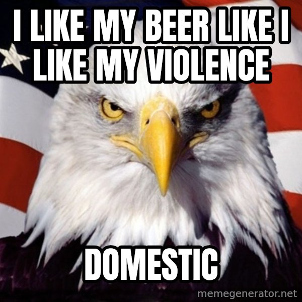American Pride Eagle meme: i like my beer like i like my violence / domestic
