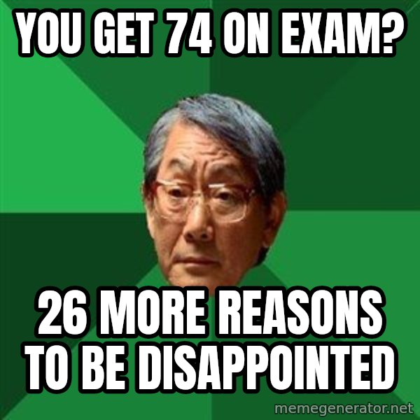 High Expectations Asian Father meme: you get 74 on exam? / 26 more reasons to be disappointed