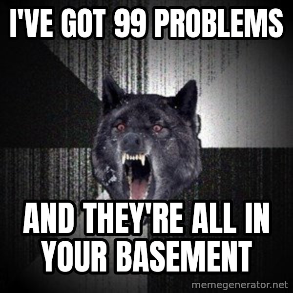 Insanity Wolf meme: i've got 99 problems / and they're all in your basement
