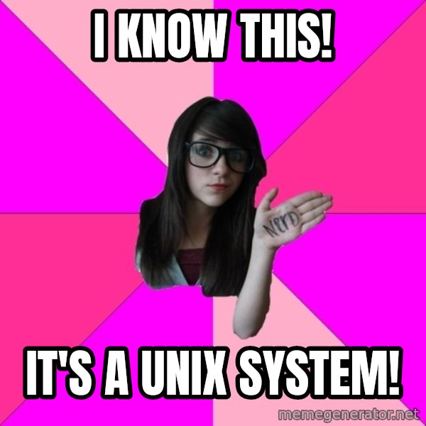 Idiot Nerd Girl meme: I know this! / It's a UNIX System!